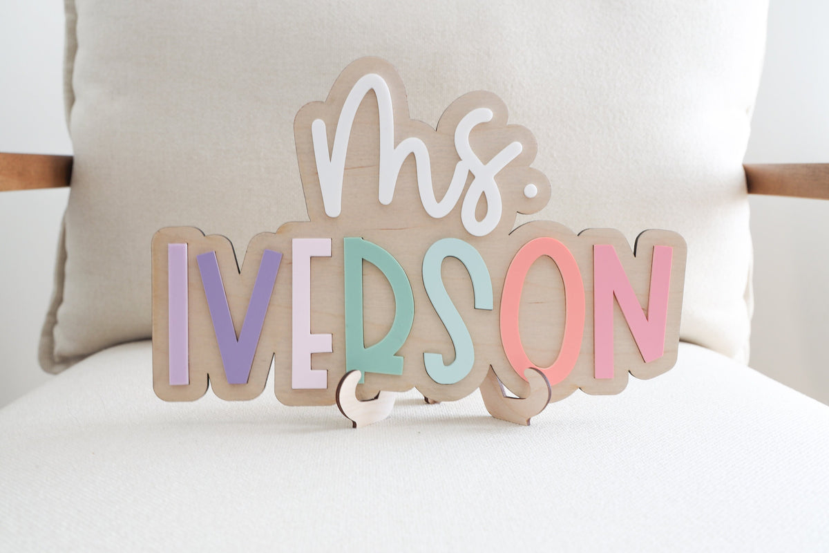 Custom Teacher Name Sign | Personalized Teacher Name Plaque for Desk or Door | Gift for Teacher