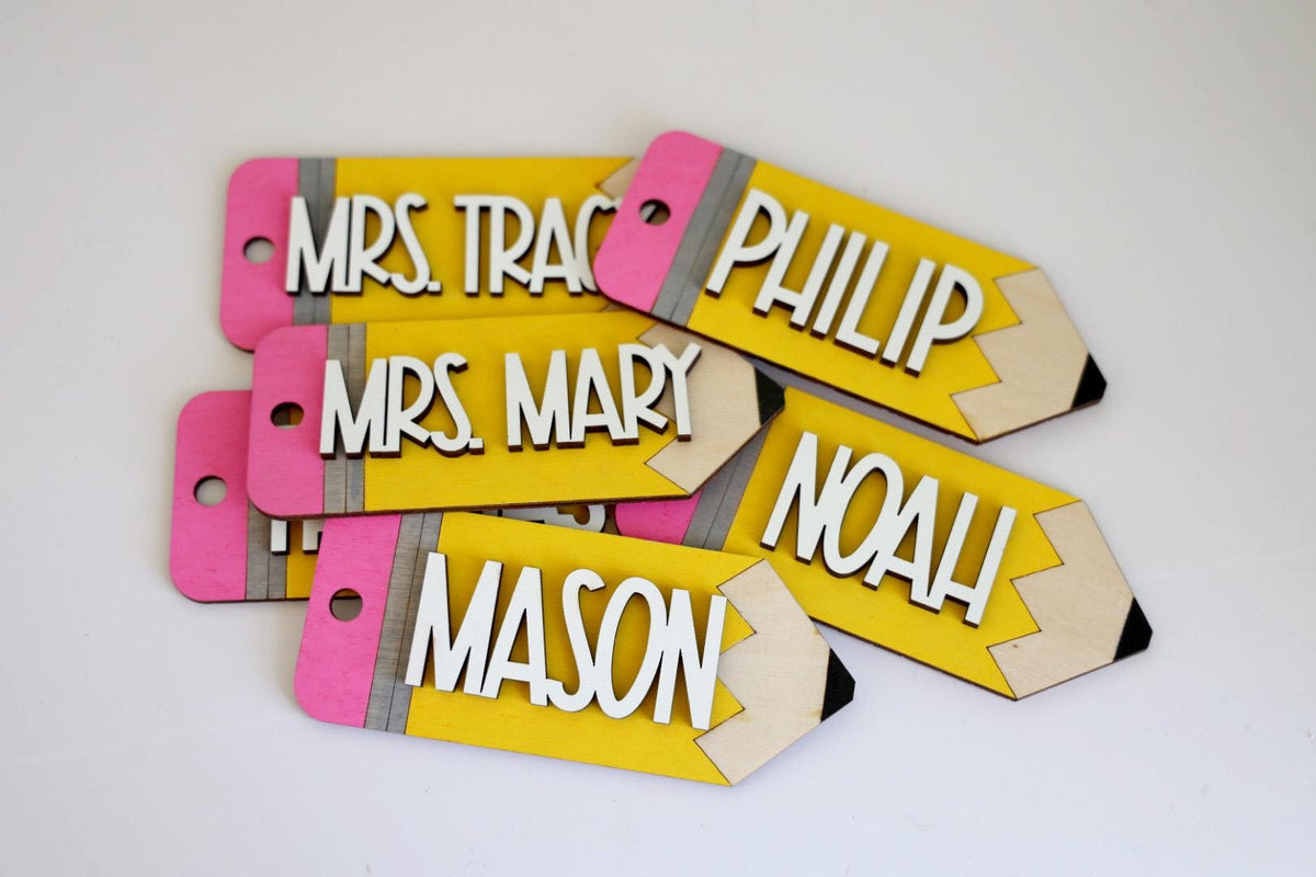 Back to School Gifts | Teacher Gift Tags | Wooden Apple Pencil Name Tags | Wooden Name Labels |  Wooden Gift Labels | Teacher Gifts