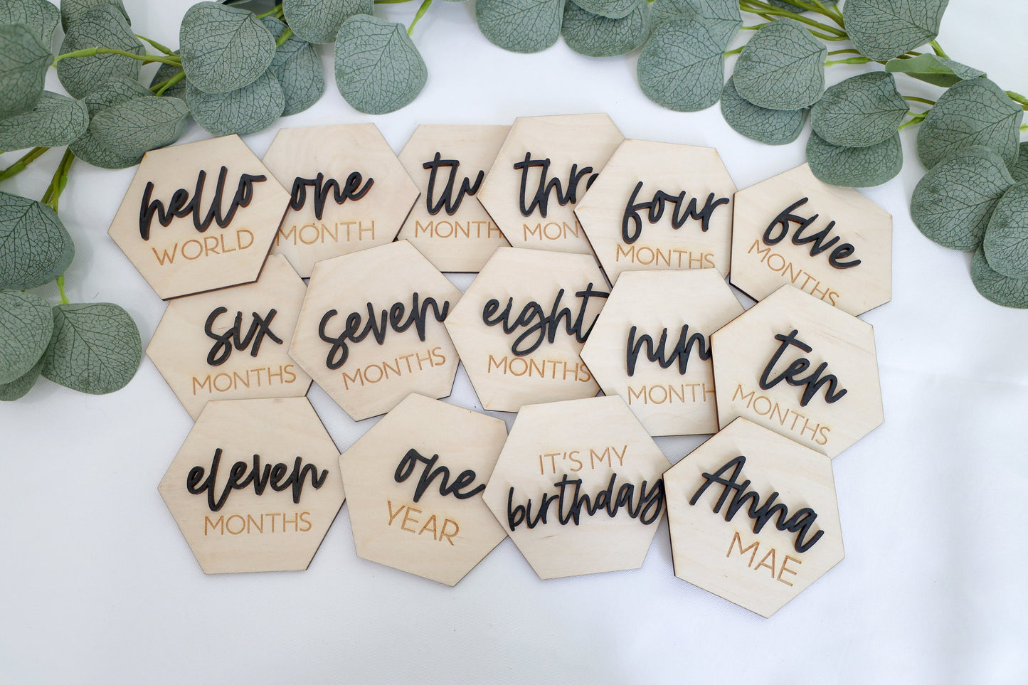 Baby Monthly Milestone Markers | Wooden Hexagon | Boho | Baby Photos | Gift | Milestone Disks | Hello World | Baby Shower | Milestone Cards