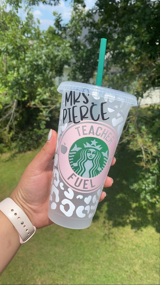 Teacher fuel cup | cheetah print teacher Starbucks cold cup | gifts for teacher | back to school gifts | cheetah cup | cheetah print cup