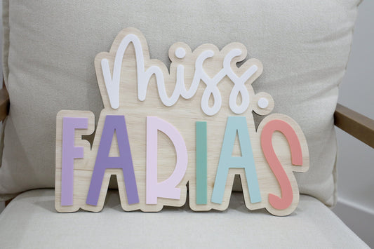 Custom Teacher Name Sign | Personalized Teacher Name Plaque for Desk or Door | Gift for Teacher